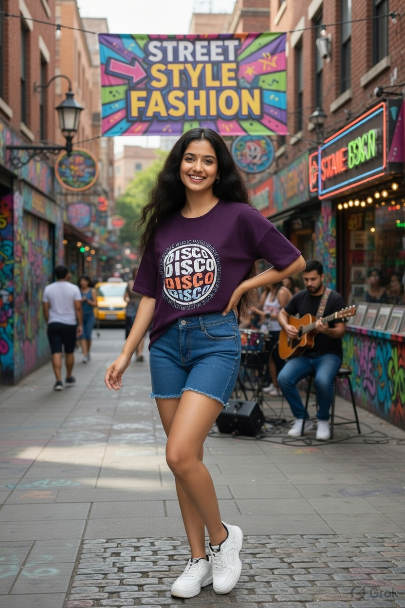 Zicada Oversized Disco Graphic Printed T-Shirt for Girls & Women | T-shirt