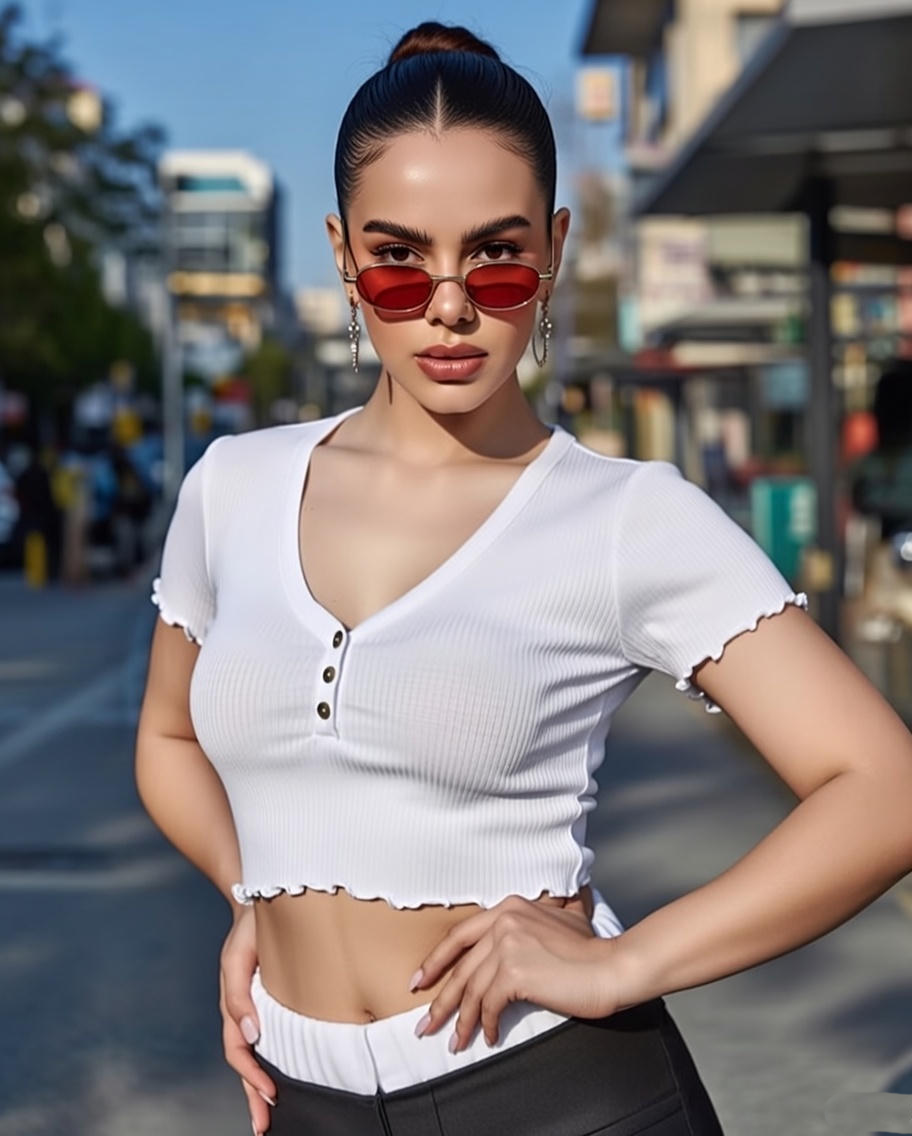Women's Cotton Blend V-Neck Crop Top – Short Sleeve, Casual Slim Fit, Summer Stylish T-Shirt for Girls & Women