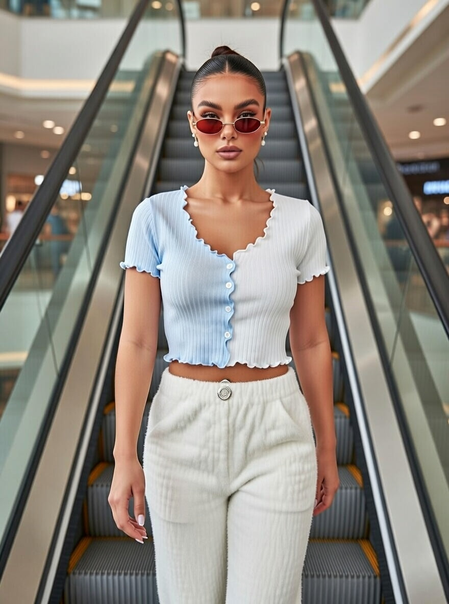 Women's Color Block V Neck Crop Top, Short Sleeve Lettuce Trim Button T-Shirt for Summer