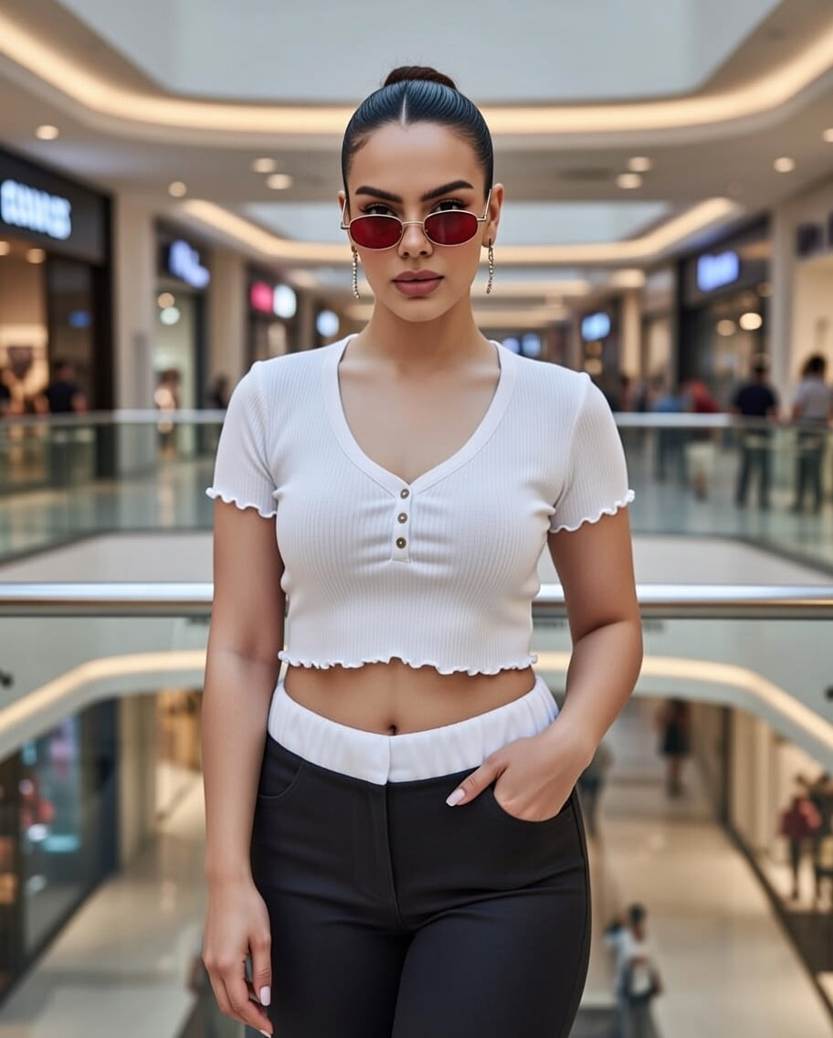 Women's Cotton Blend V-Neck Crop Top – Short Sleeve, Casual Slim Fit, Summer Stylish T-Shirt for Girls & Women