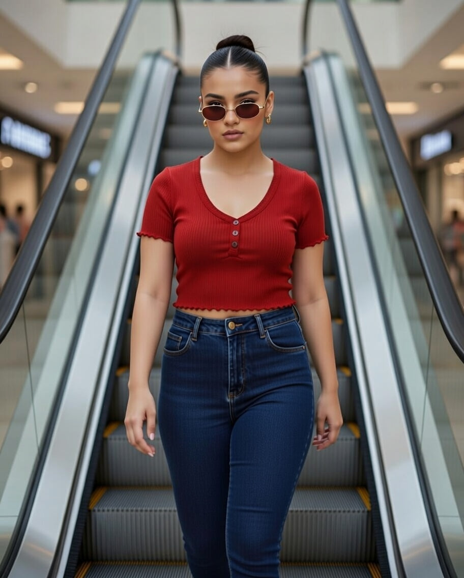 Women's Cotton Blend V-Neck Crop Top – Short Sleeve, Casual Slim Fit, Summer Stylish T-Shirt for Girls & Women