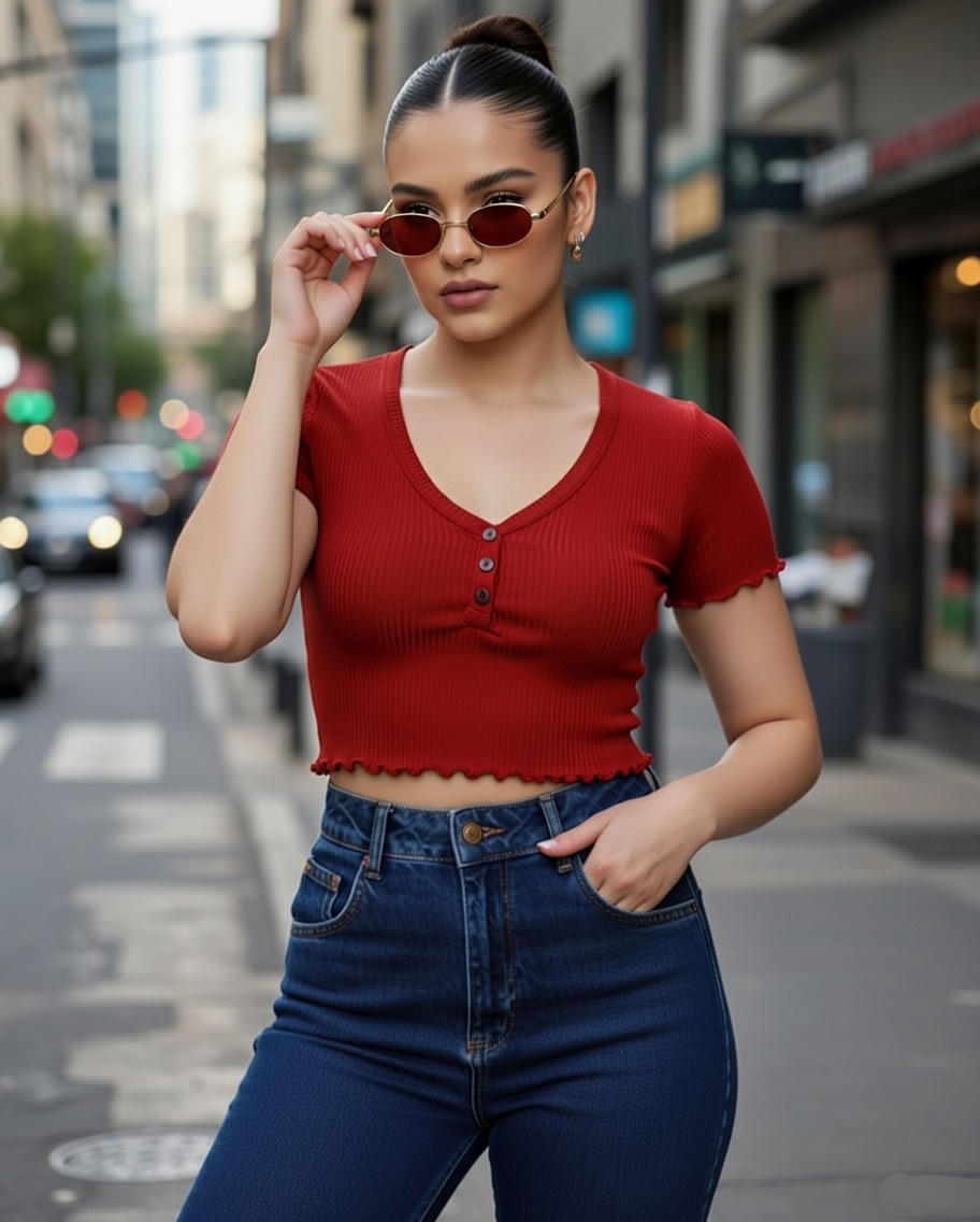Women's Cotton Blend V-Neck Crop Top – Short Sleeve, Casual Slim Fit, Summer Stylish T-Shirt for Girls & Women