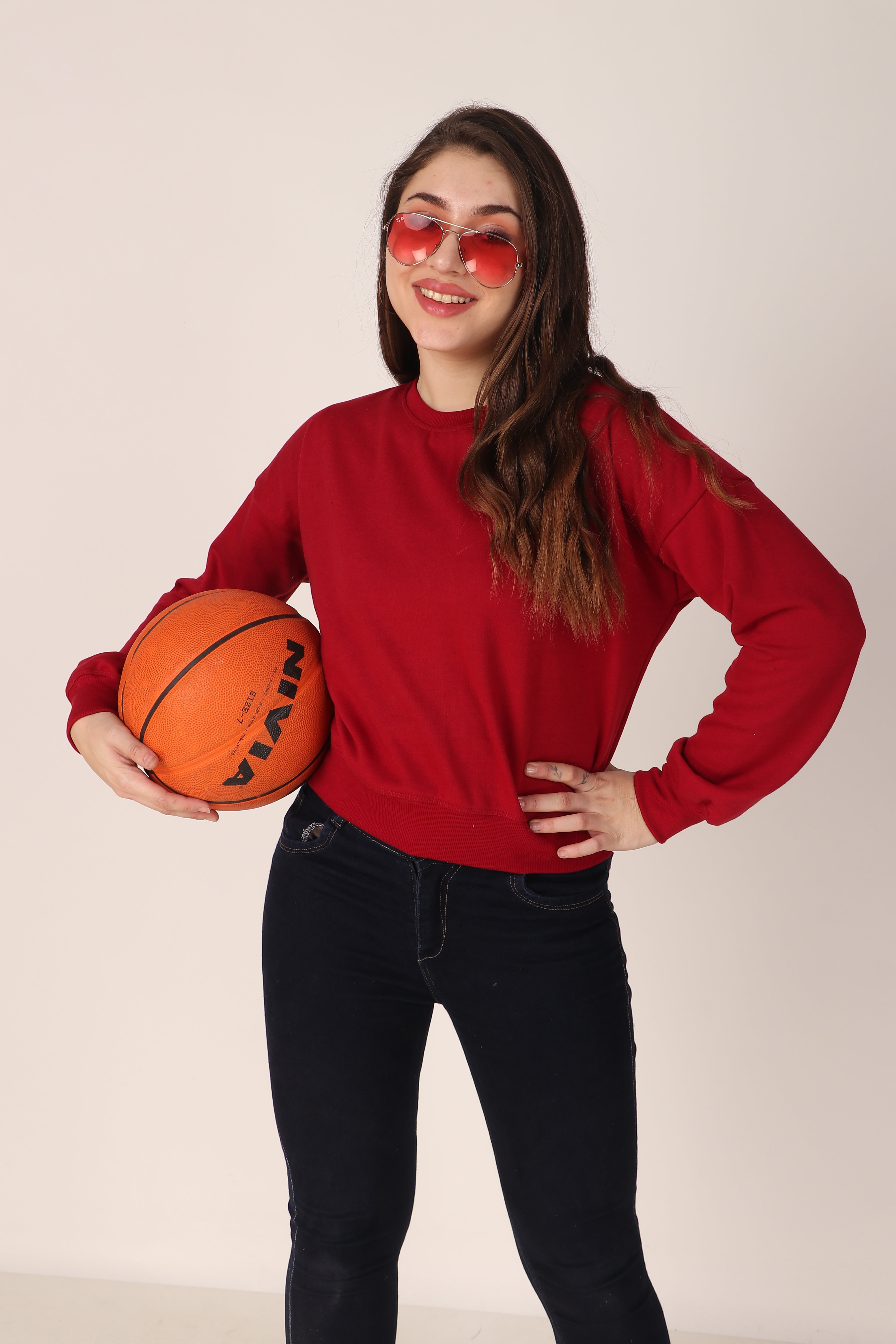 Women's Drop Shoulder Crop Sweatshirt Long Sleeve Pullover, Casual Loose Fit, Soft Cotton Blend