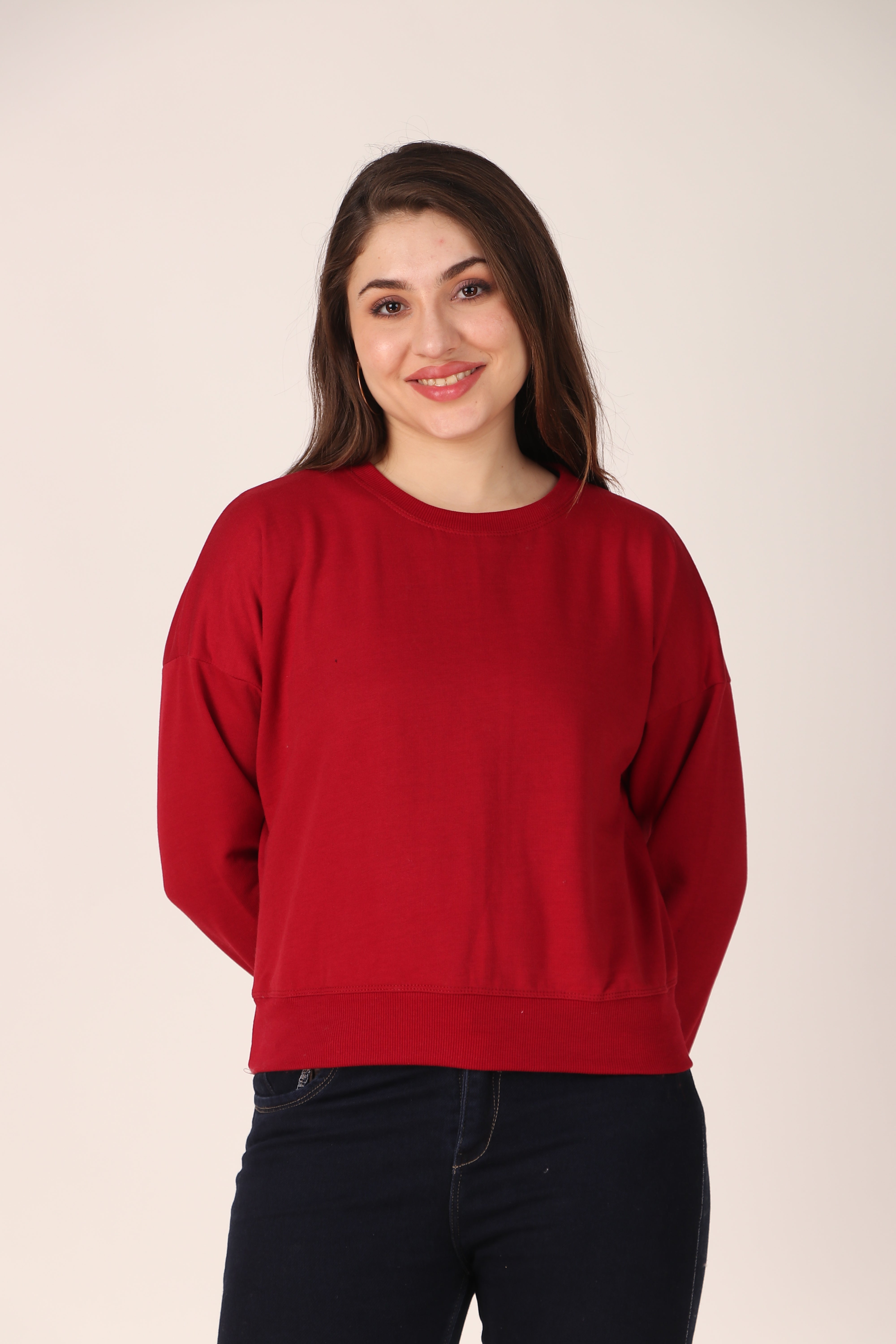 Women's Drop Shoulder Crop Sweatshirt Long Sleeve Pullover, Casual Loose Fit, Soft Cotton Blend