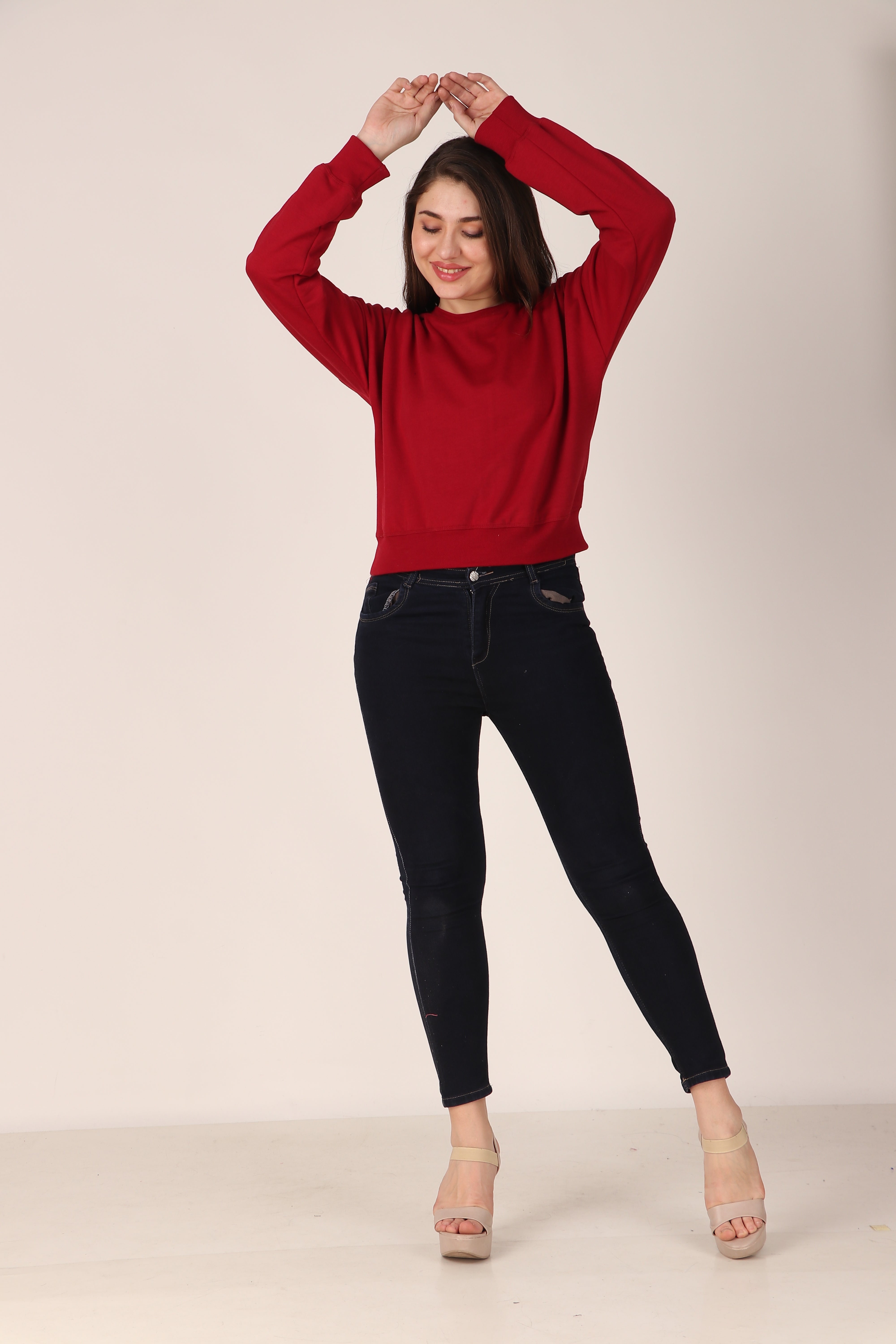 Women's Drop Shoulder Crop Sweatshirt Long Sleeve Pullover, Casual Loose Fit, Soft Cotton Blend