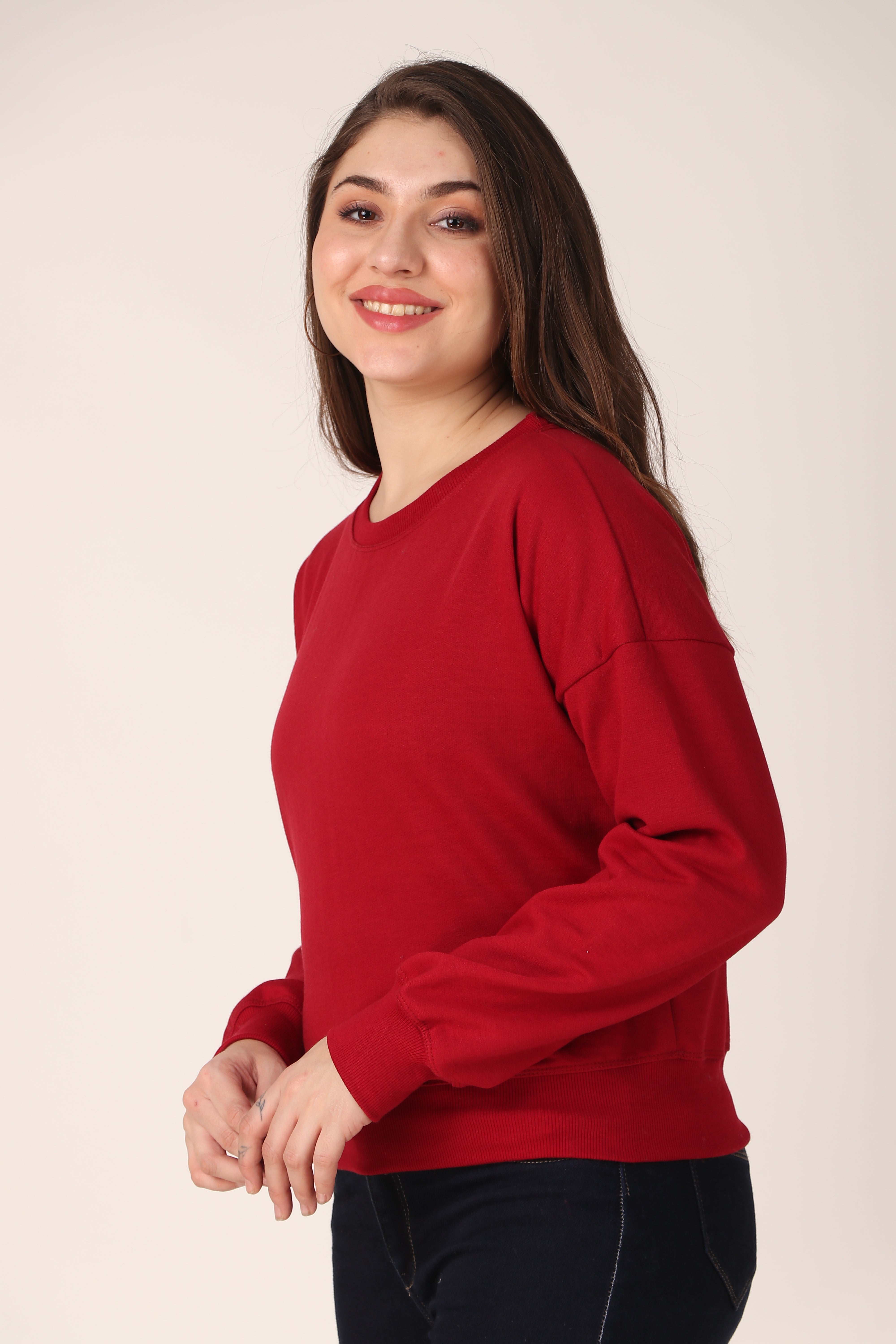 Women's Drop Shoulder Crop Sweatshirt Long Sleeve Pullover, Casual Loose Fit, Soft Cotton Blend