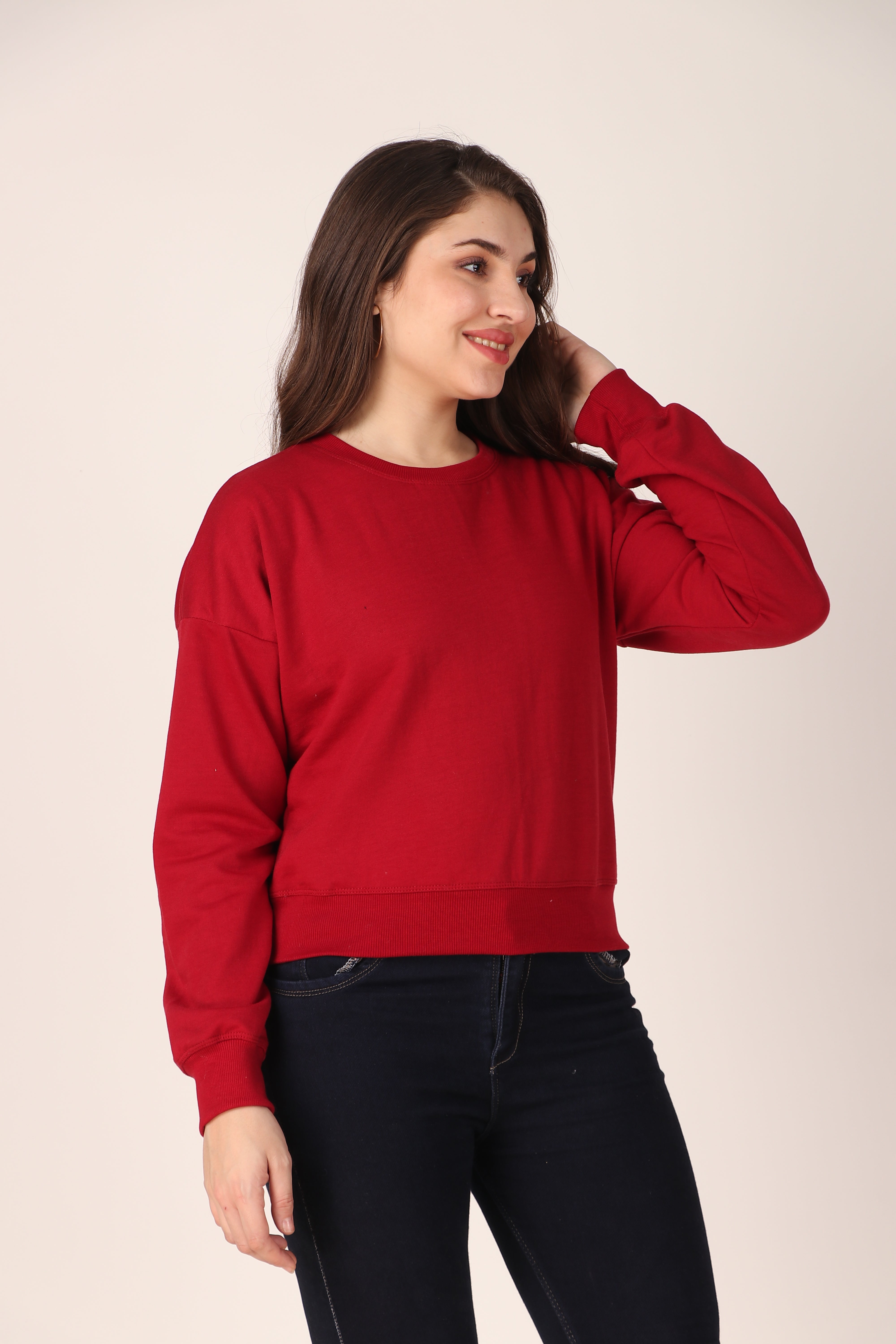Women's Drop Shoulder Crop Sweatshirt Long Sleeve Pullover, Casual Loose Fit, Soft Cotton Blend