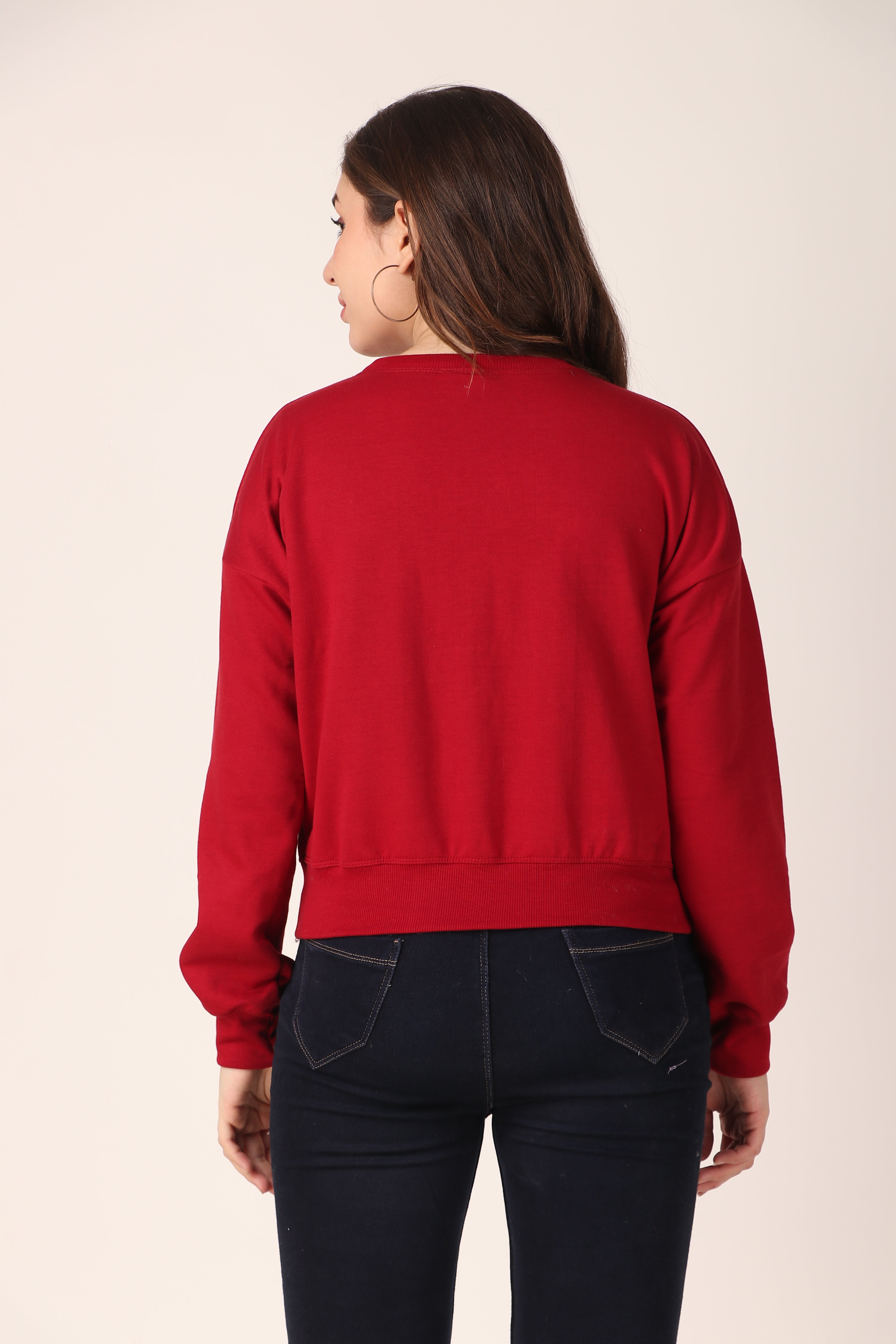 Women's Drop Shoulder Crop Sweatshirt Long Sleeve Pullover, Casual Loose Fit, Soft Cotton Blend