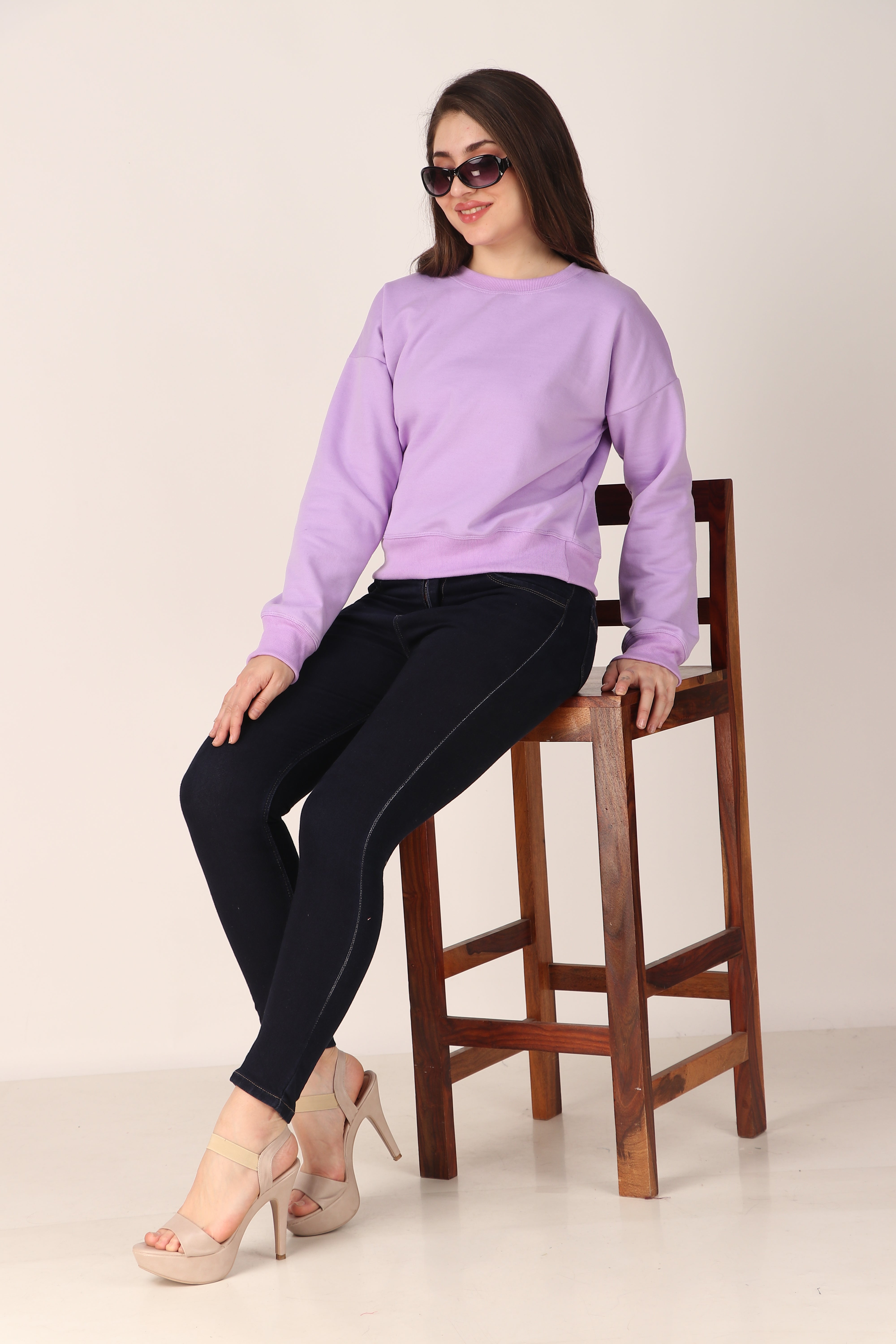 Women's Drop Shoulder Crop Sweatshirt Long Sleeve Pullover, Casual Loose Fit, Soft Cotton Blend