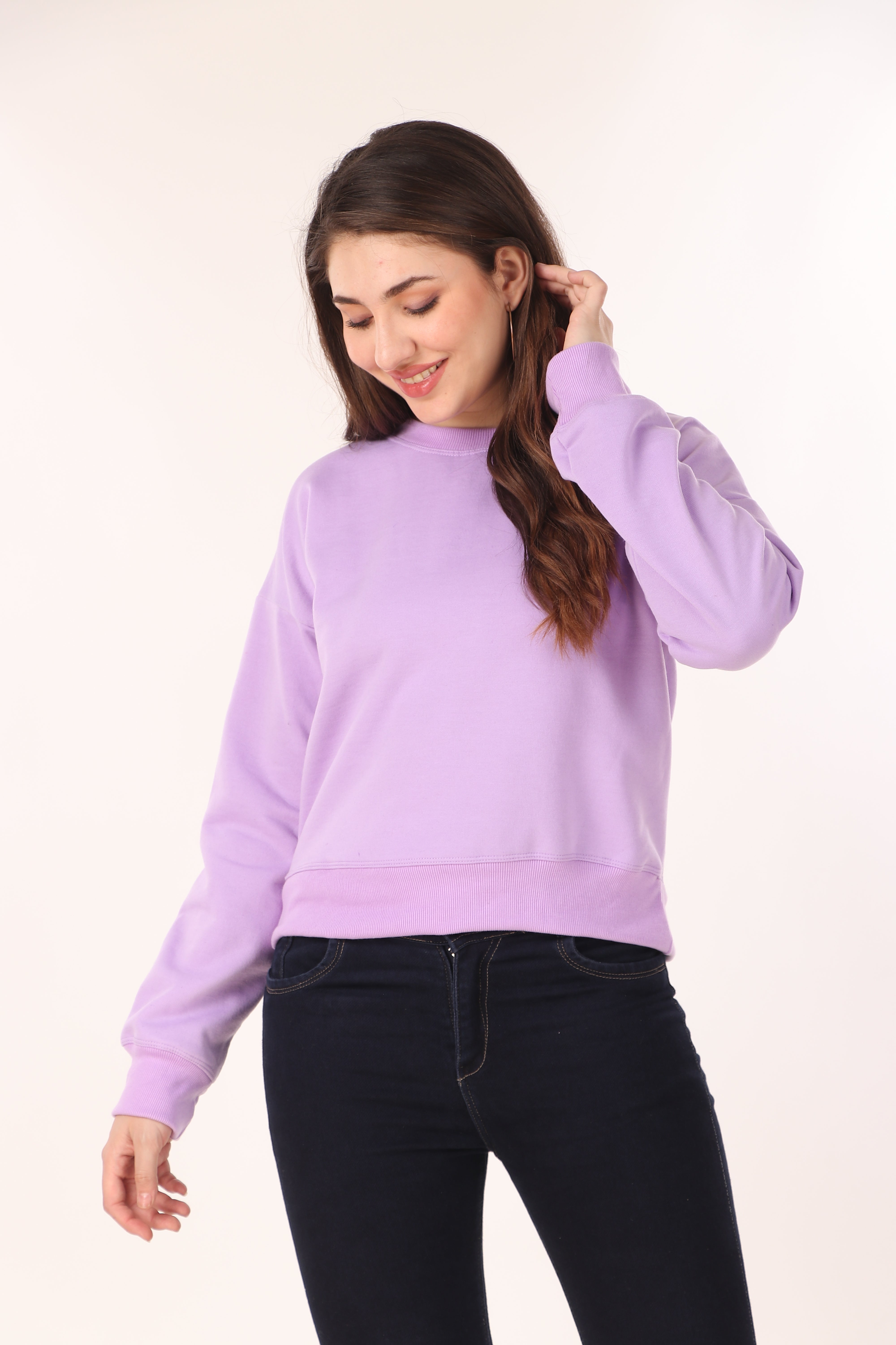 Women's Drop Shoulder Crop Sweatshirt Long Sleeve Pullover, Casual Loose Fit, Soft Cotton Blend