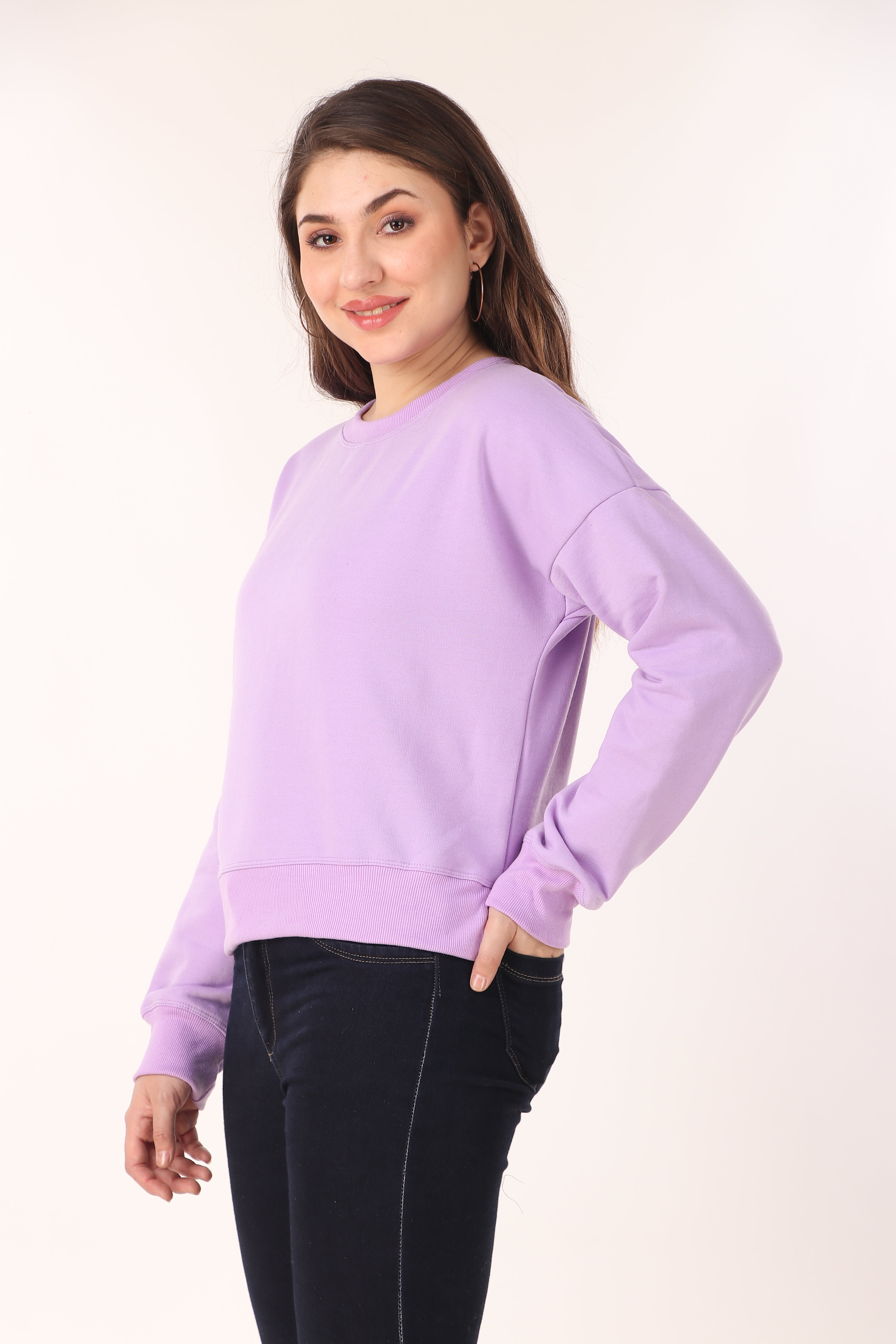 Women's Drop Shoulder Crop Sweatshirt Long Sleeve Pullover, Casual Loose Fit, Soft Cotton Blend