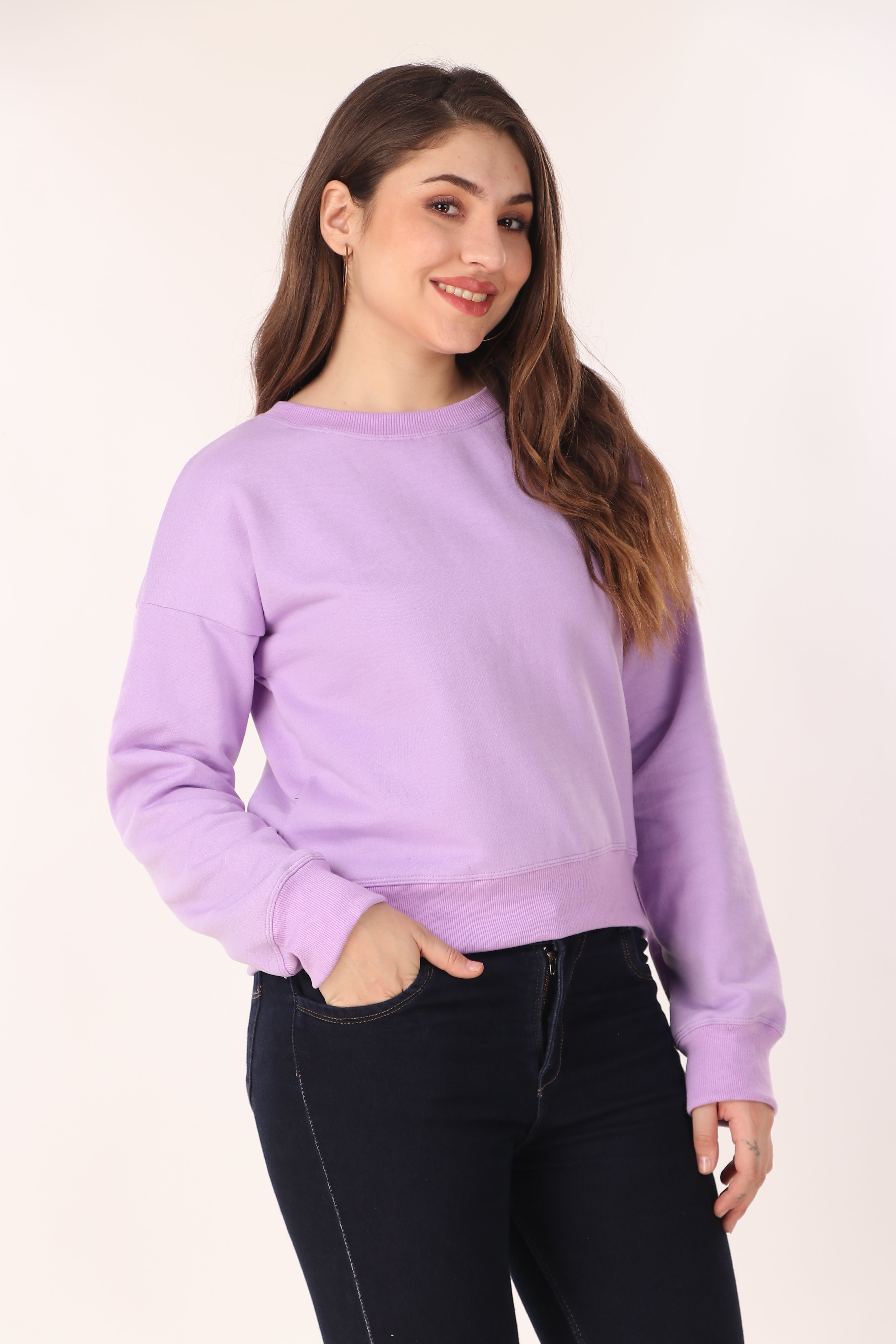Women's Drop Shoulder Crop Sweatshirt Long Sleeve Pullover, Casual Loose Fit, Soft Cotton Blend