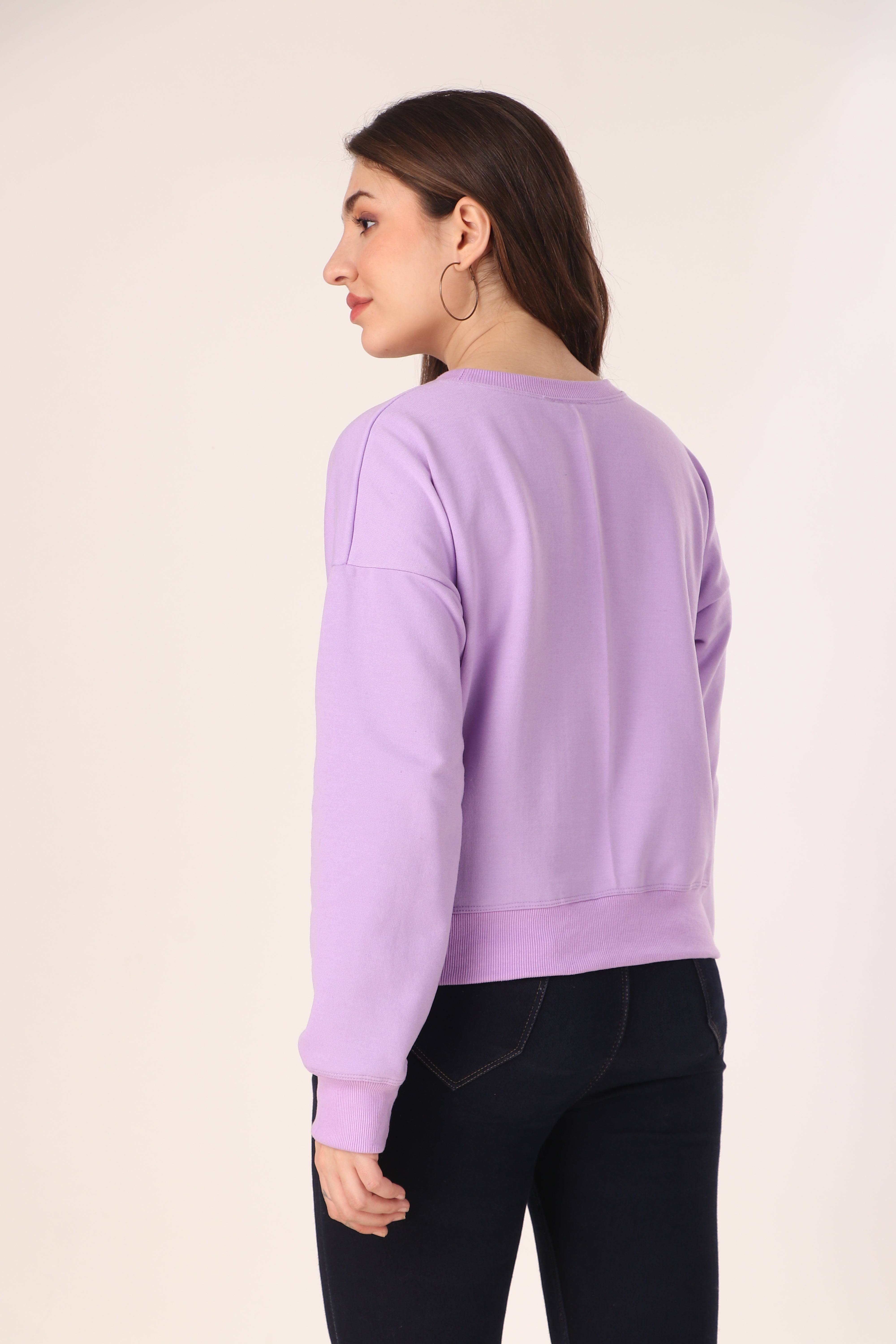 Women's Drop Shoulder Crop Sweatshirt Long Sleeve Pullover, Casual Loose Fit, Soft Cotton Blend