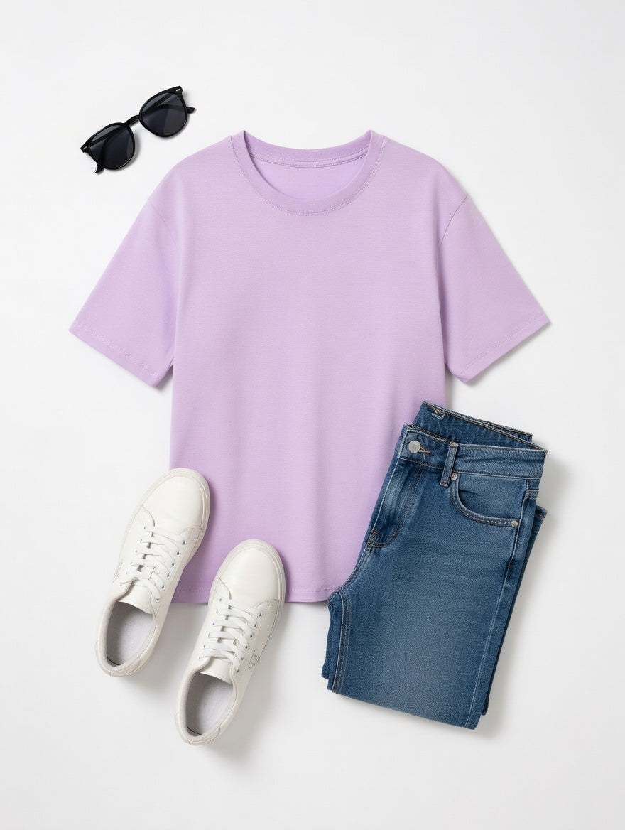 Women’s Oversized Solid T-Shirt | Relaxed Fit Round Neck Casual Loose Tee