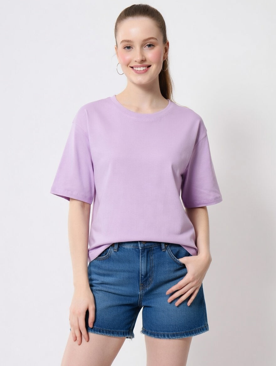 Women’s Oversized Solid T-Shirt | Relaxed Fit Round Neck Casual Loose Tee