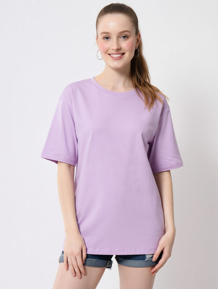Women’s Oversized Solid T-Shirt | Relaxed Fit Round Neck Casual Loose Tee